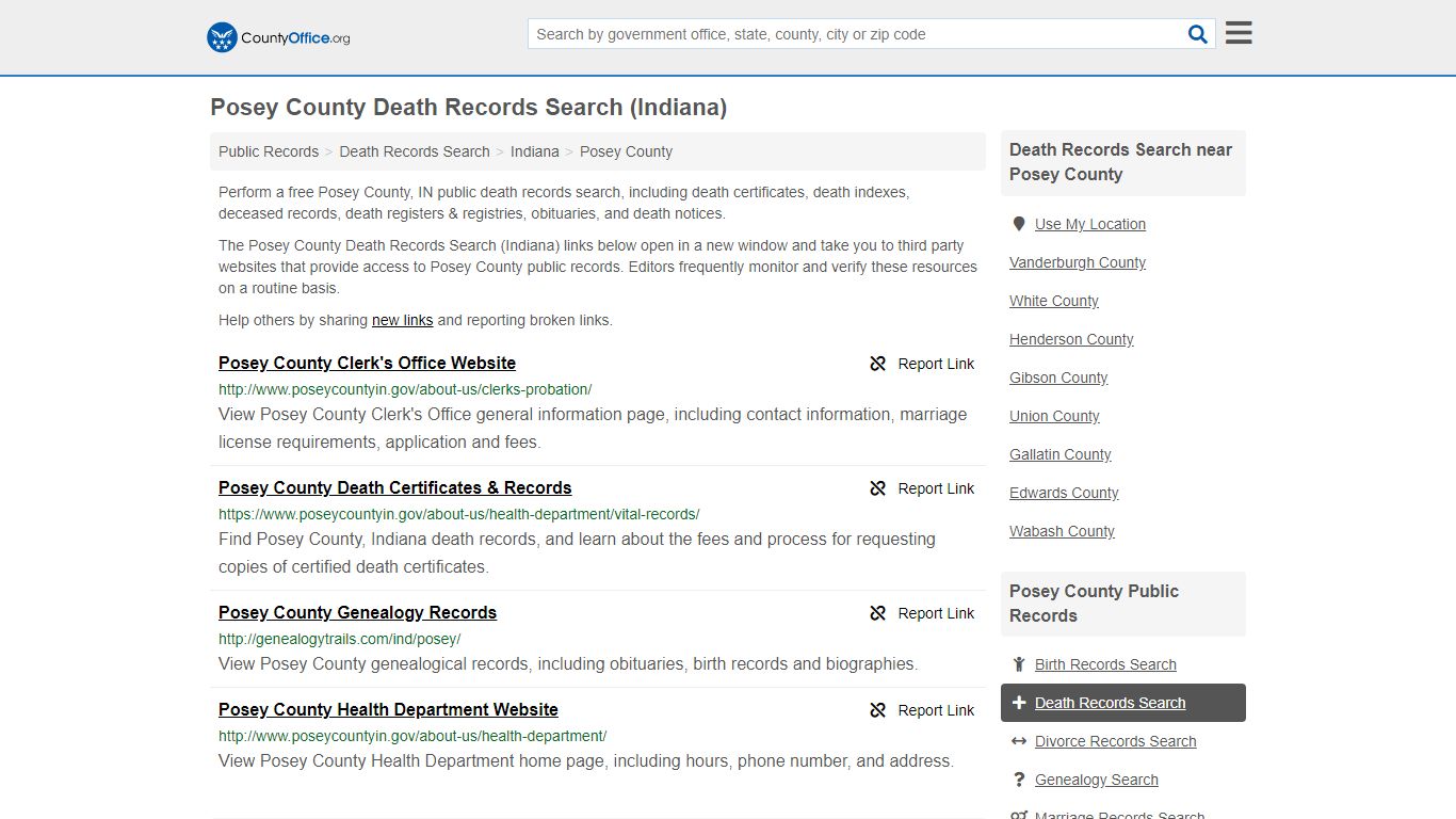 Death Records Search - Posey County, IN (Death ...